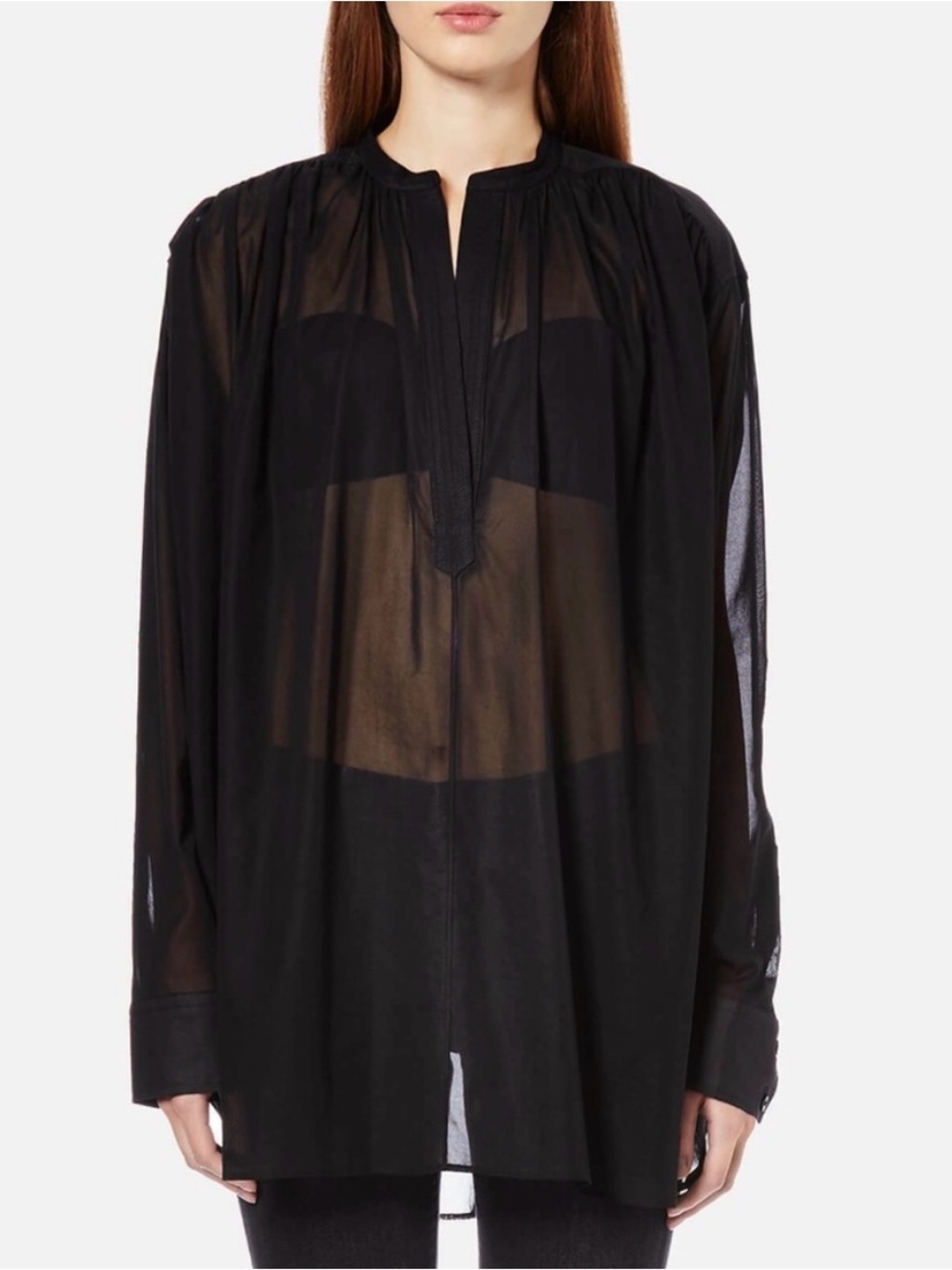 Helmut Lang Sheer Cotton Voile Long Sleeve Blouse Size Medium Black Oversized